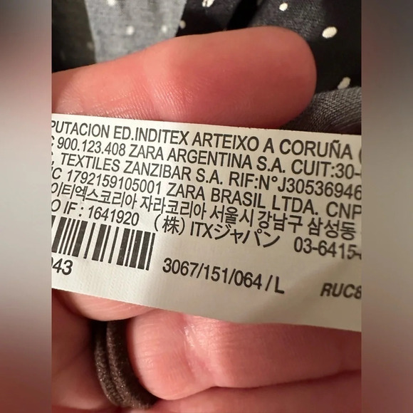 NWT ZARA Black Blouse White Mini Polka Dots Long Sash Wrap Top Collar LARGE - Picture 8 of 12